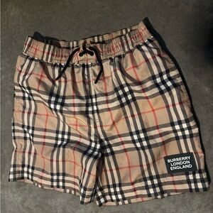 Burberry Kids Swim Trunks in Beige and Black Check